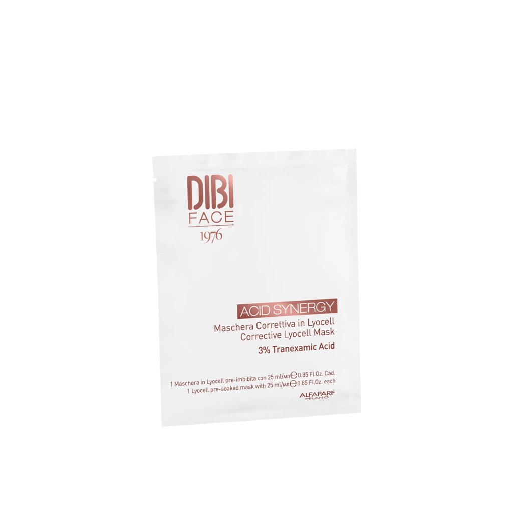 Maschera Correttiva in Lyocell DIBI Milano Acid Synergy, busta monouso da 25 ml con acido tranexamico 3%